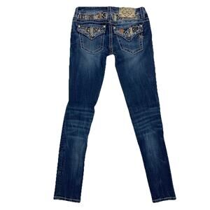 Miss Me Jeans 27x30 Signature Skinny Blue Denim Embellished Flap Pocket Aztec